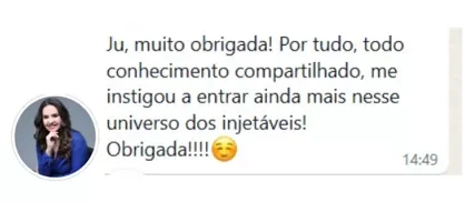 Mensagem de aluna agradecendo o conhecimento compartilhado